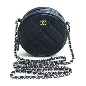 CHANEL Matelasse Round Chain Shoulder Bag Navy Blue